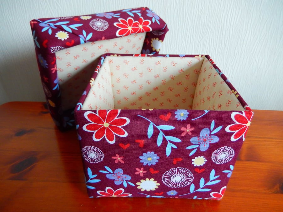 Blooms Decorative trinket Box, square trinket box, fabric covered box, 