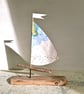 Cornwall - Falmouth Bay driftwood sailboat ornament, authentic nautical map sail