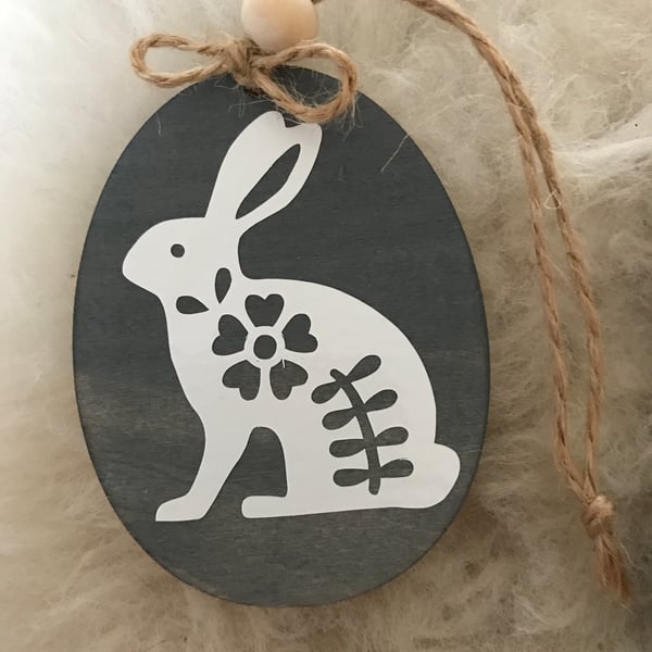 Easter Hare hanging decoration, wood handmade