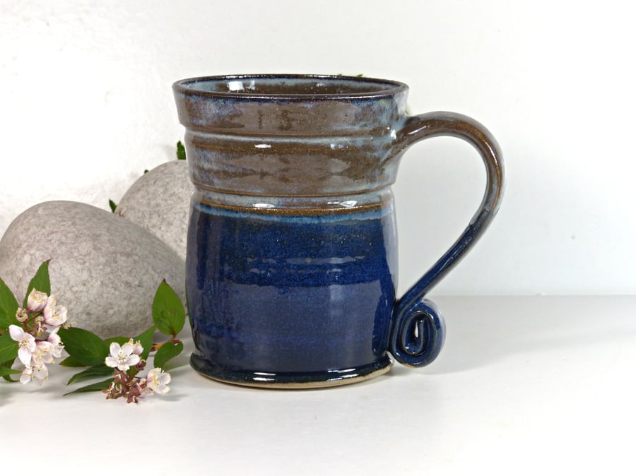 Rich Blue Mug - Tea, Coffee, Hot Chocolate, Ceramic Stoneware Pottery 