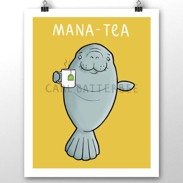 Manatee Illustration Signed Art Print