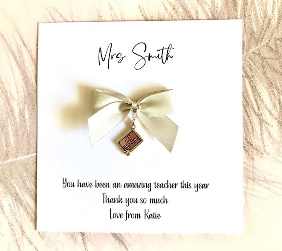 Personalised Thank You Card for Teachers with Charm - No1 Teacher Charm