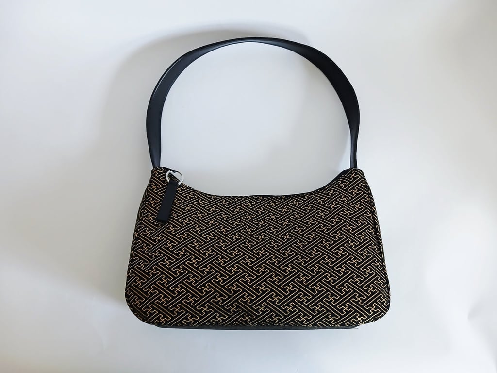Elegant Handmade Japanese Fabric "Baguette" Sholder Bag - Geometric Gold & Black