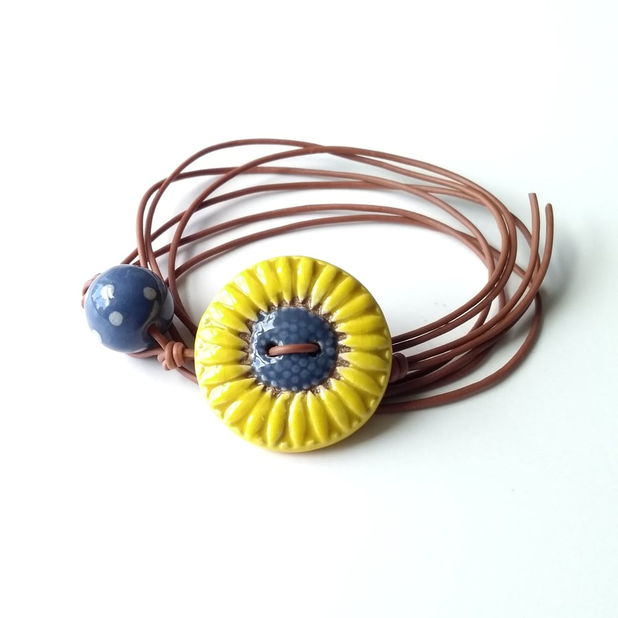 Sunflower Wrap Bracelet in Yellow and Denim Blue