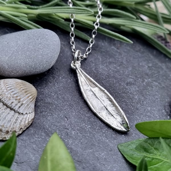 Real Olive leaf preserved in silver pendant necklace