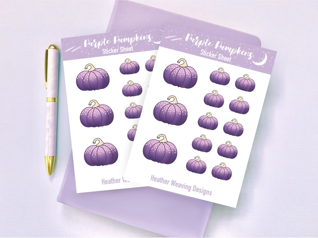 Purple Pumpkin Planner Sticker Sheets, Halloween Stickers.