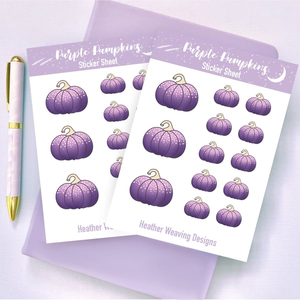 Purple Pumpkin Planner Sticker Sheets, Halloween Stickers.