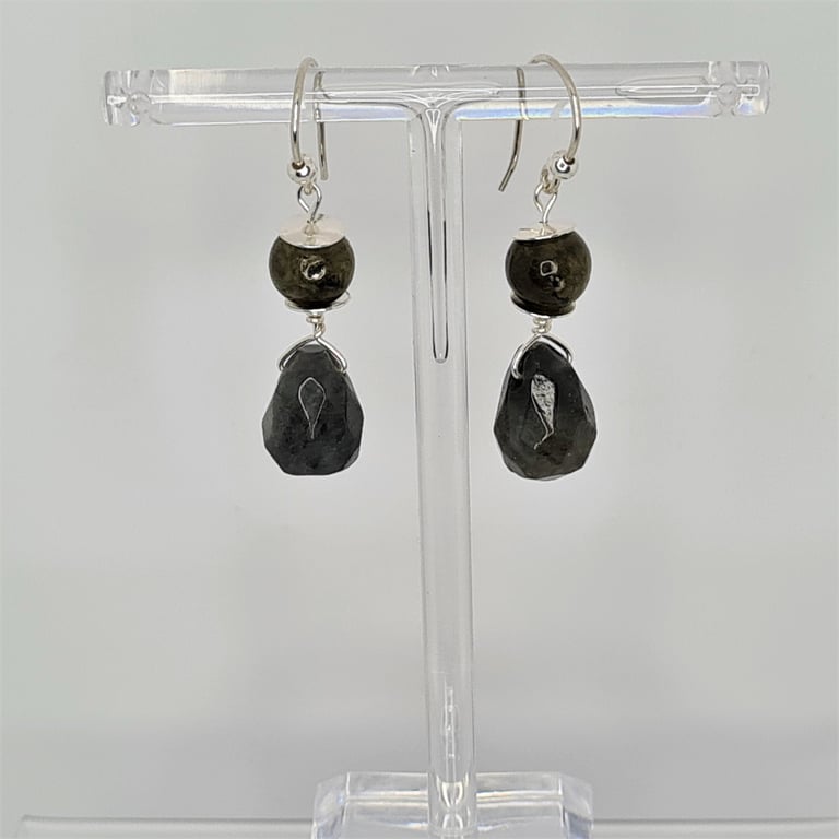 Labradorite Sterling Silver Dangle Earrings, Handmade Gemstone Jewellery