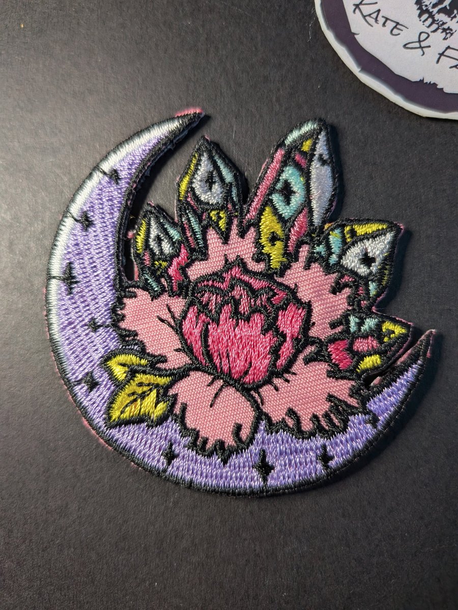 Crystal Lotus & Crescent Moon Embroidered Iron-On Patch - 6.8cm