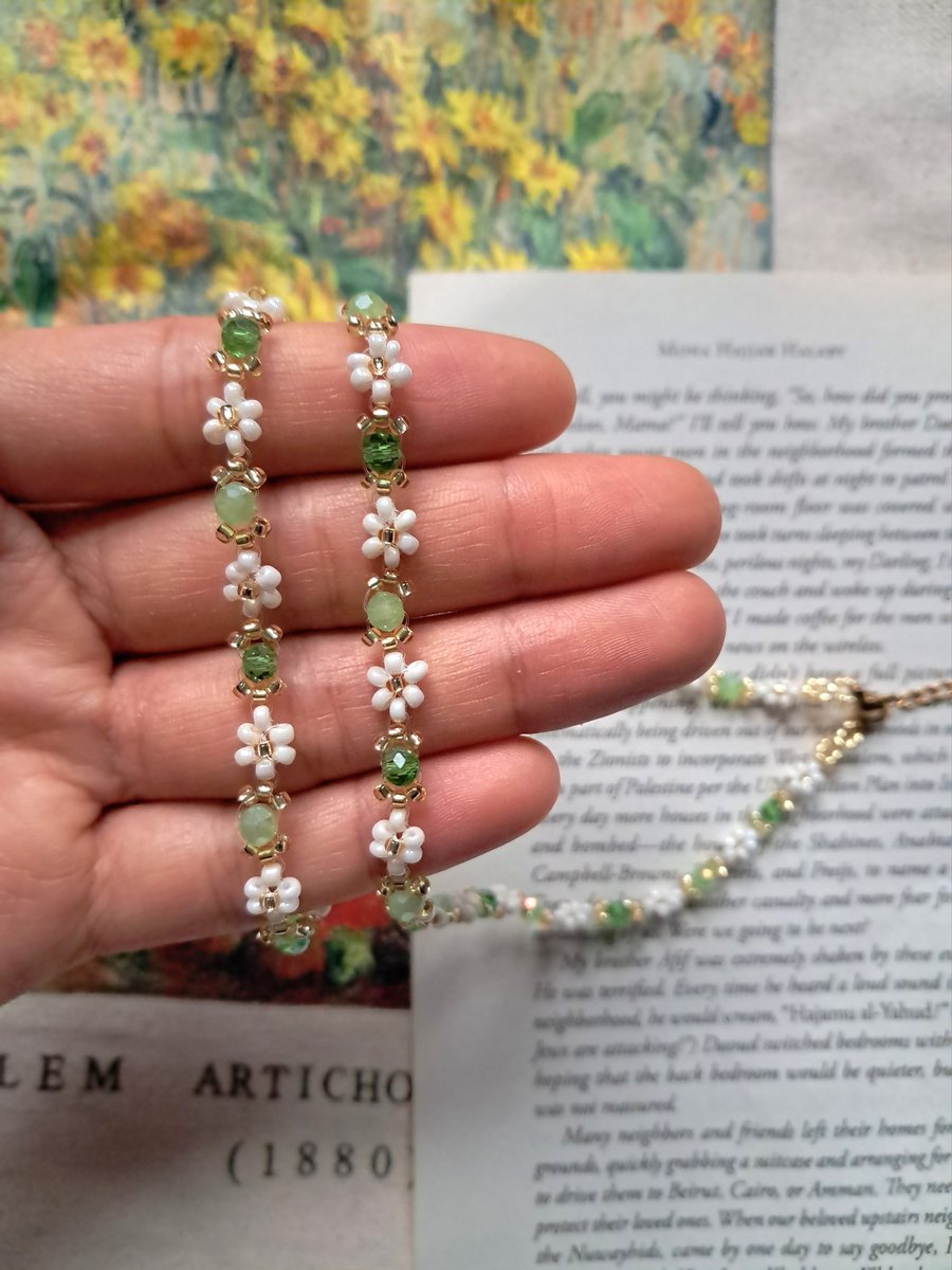 Green Garden Beaded Necklace&Bracelet Set  handmade jewellery gifts