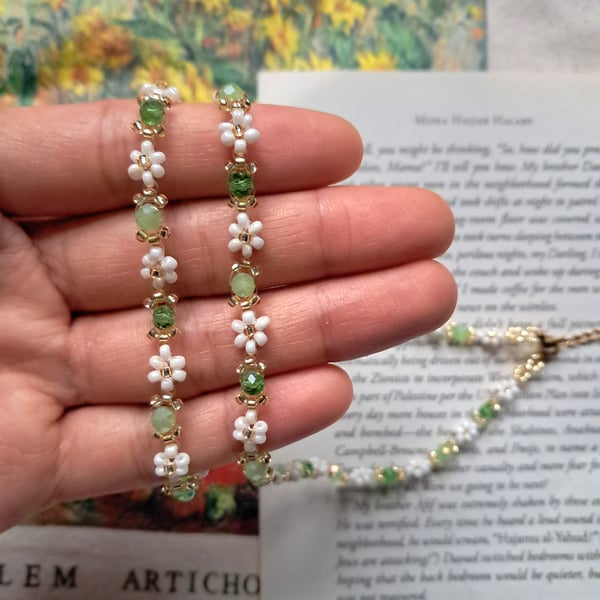 Green Garden Beaded Necklace&Bracelet Set  handmade jewellery gifts