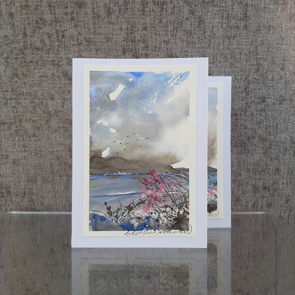 Pastel Pinks in the Rain. Blank Card. Original Painting