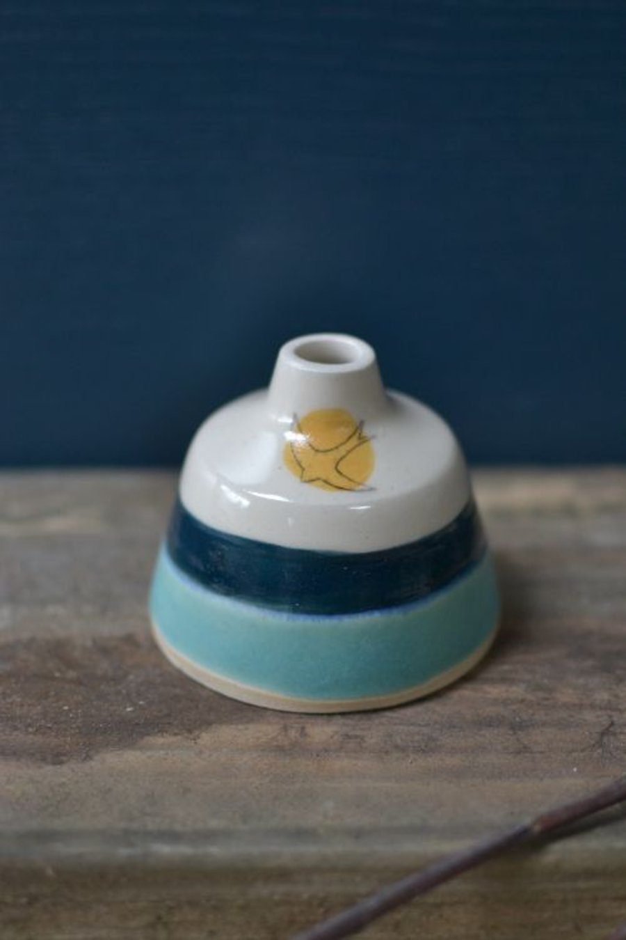 Handmade Ceramic Bottle Bud Vase - decorated with a golden sun and Swift