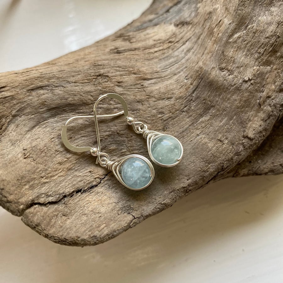 Aquamarine drop earrings, sterling silver