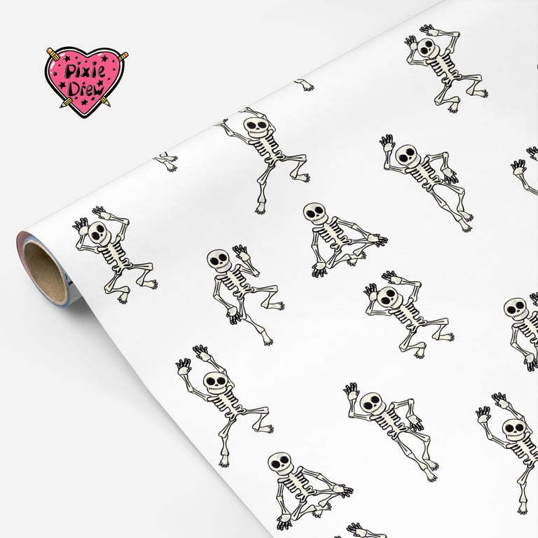 Dancing Skeleton wrapping paper, spooky Halloween gift wrap