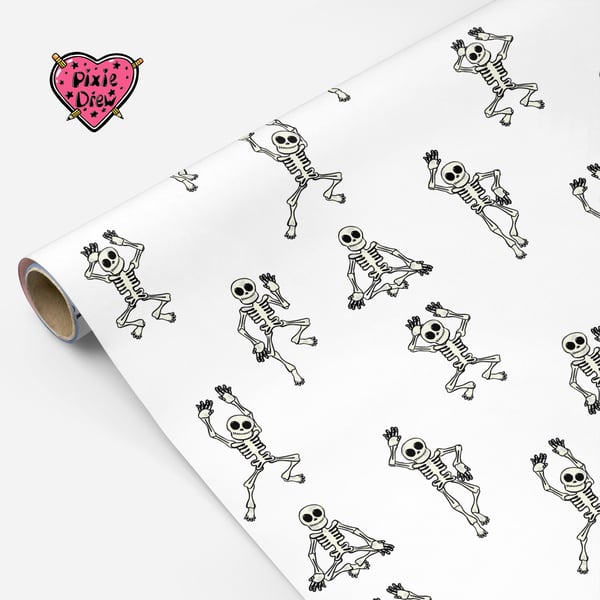 Dancing Skeleton wrapping paper, spooky Halloween gift wrap