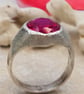 Textured Sterling Silver Ruby Signet Ring - July Birthstone - Size Q - Image 5