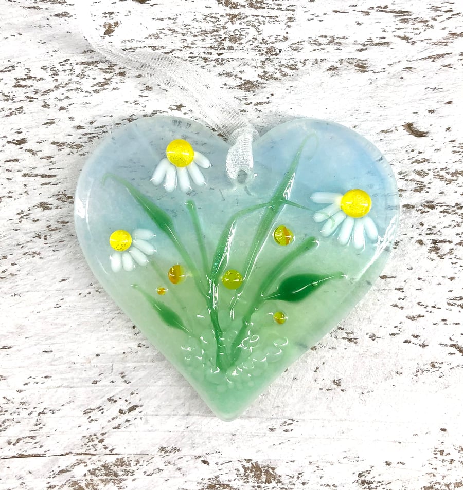 Just because... Meadow Glass Heart with personal message 