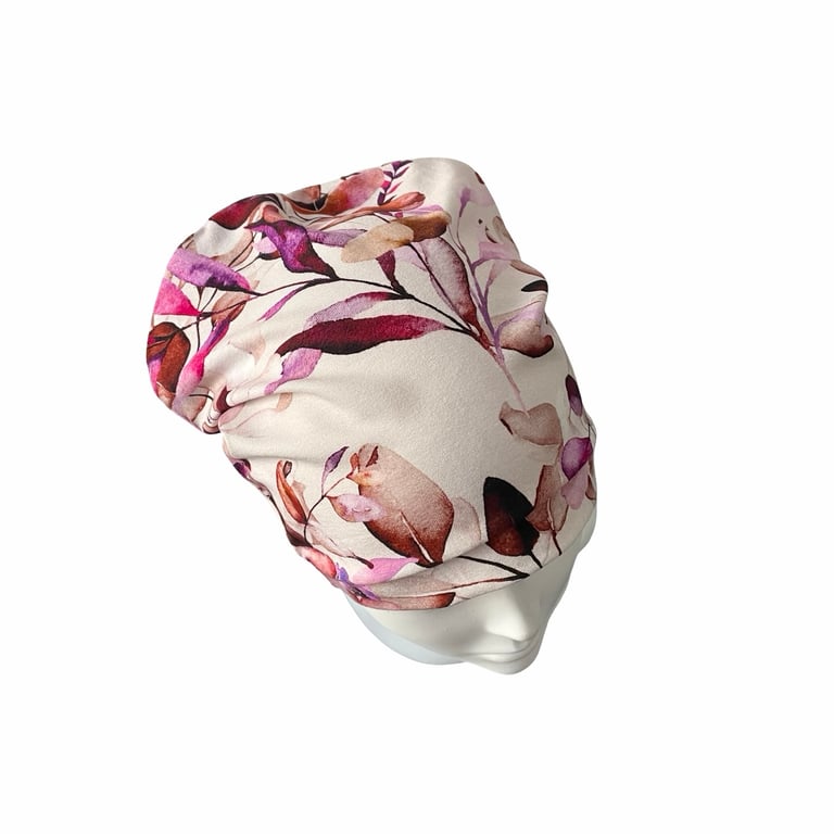 Lilac patterned beanie hat Floral slouchy viscose beanie cap Women hair loss