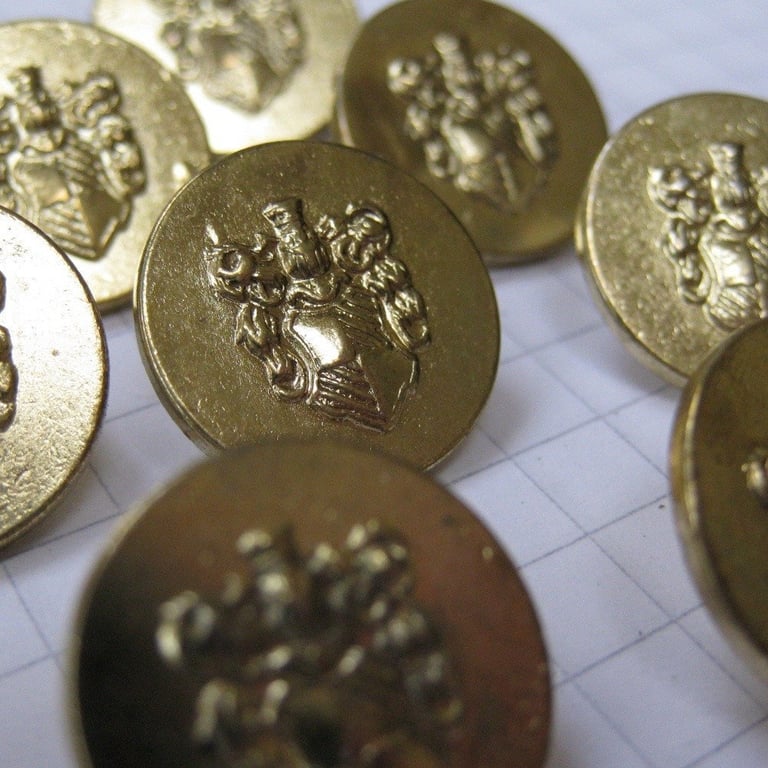 10 Small Gold Metal Coat of Arms Shank Buttons