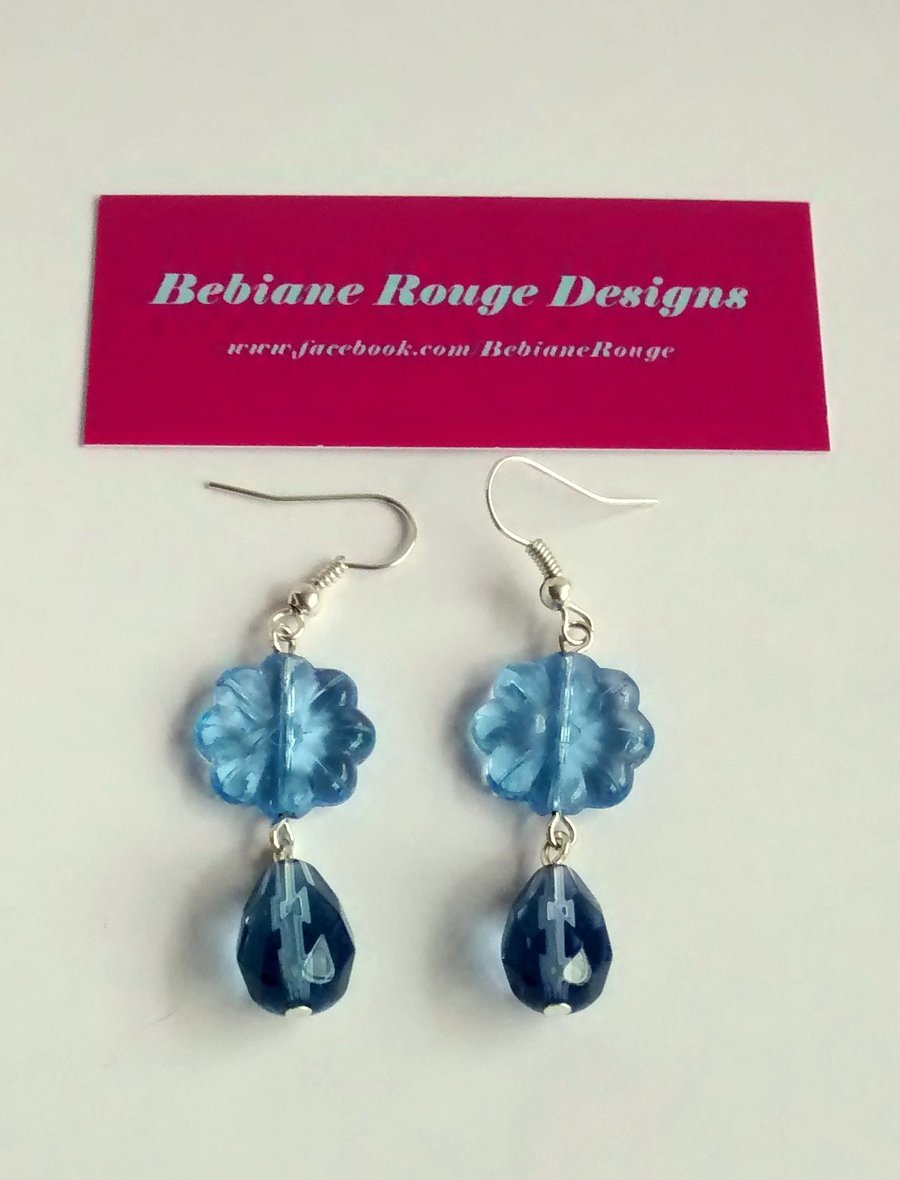 Vintage Style Blue Flower Earrings
