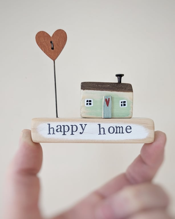 Little Wooden Painted House and Base in a Bag