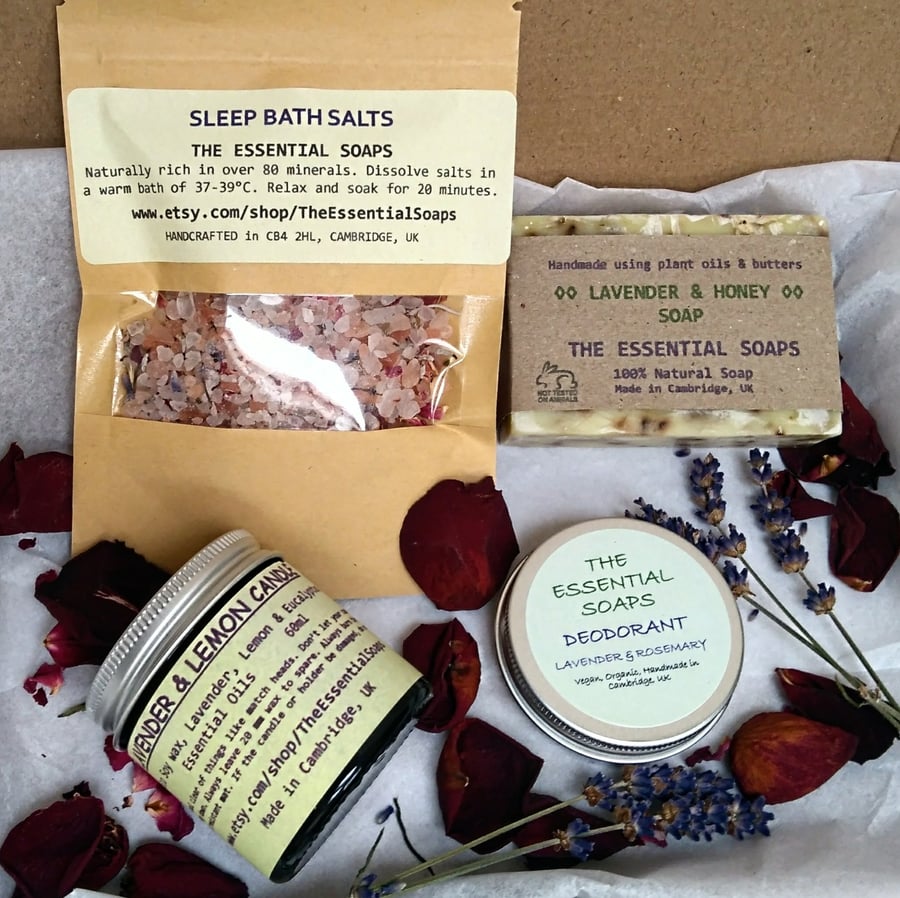 Lavender Care Gift Box,Birthday Gift, Sleep Bath Salts, Lavender Candle, For mum