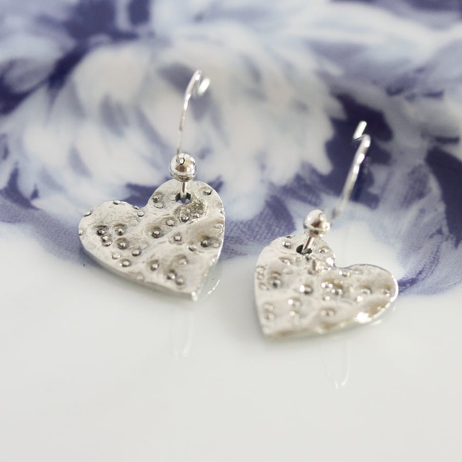 Heart earrings, Silver earrings, Small earrings