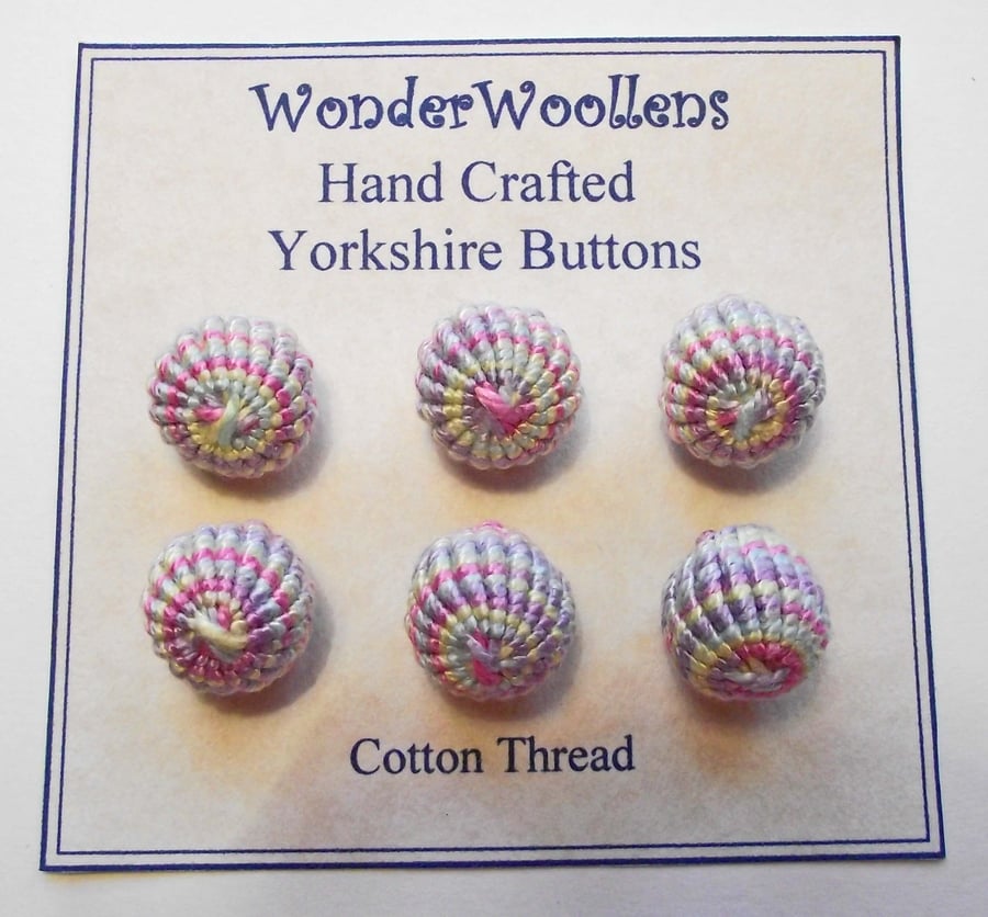 Yorkshire Buttons, Embellishments, Pastel Cotton Thread, Set of Six 