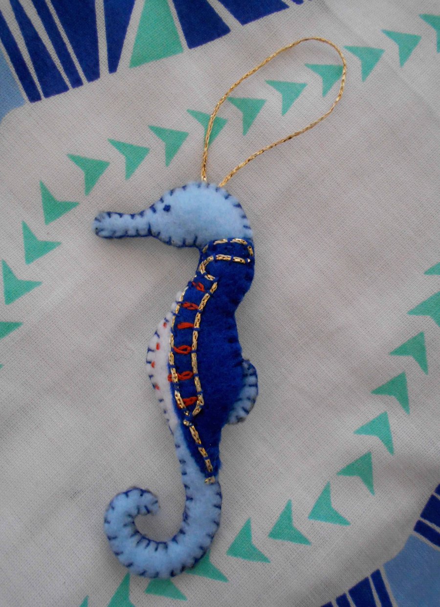 Handmade Seahorse Hanging Deco in Naval Jacket