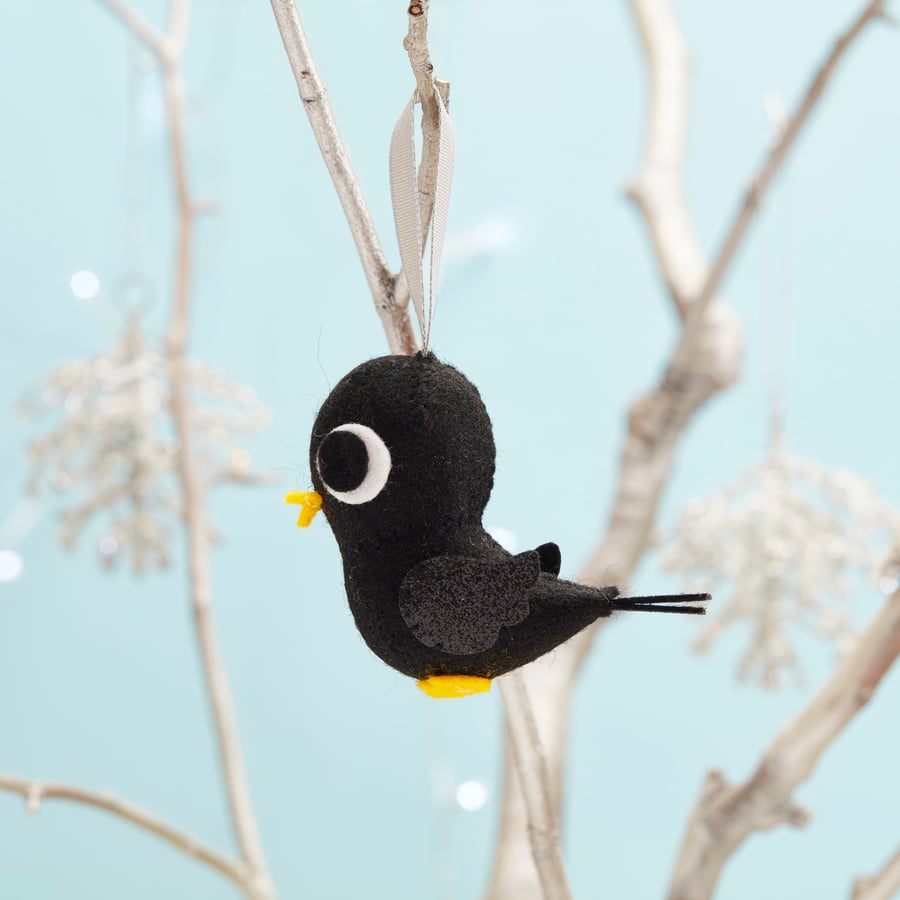 Blackbird Christmas tree decoration with glitter wings