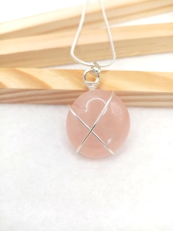 Natural Rose Quartz Necklace, Wire Wrapped Rose Quartz Necklace, Rose Quartz 