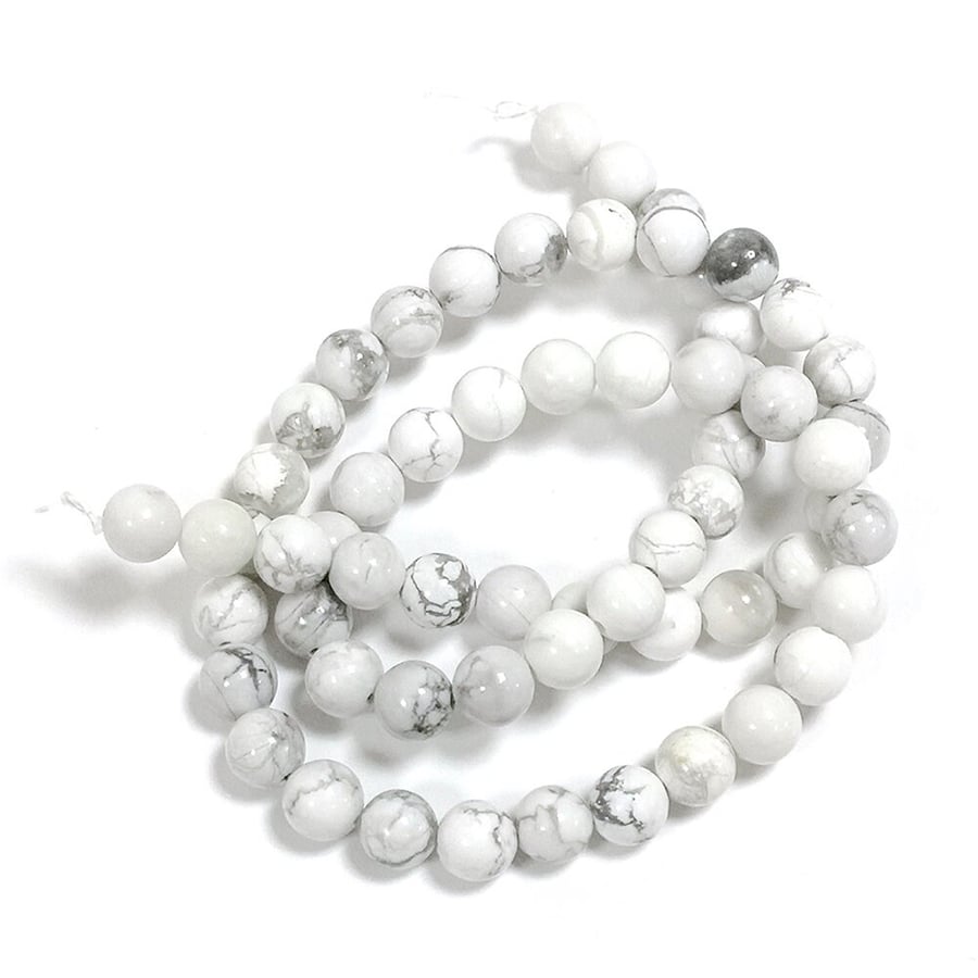 Howlite 6mm Smooth Rounds, Grade A, Natural Authentic USA Gemstone Beads, 0.8mm 