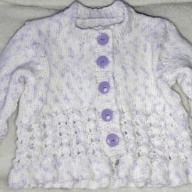 Baby's cardigan, speckled lilac, lace effect cardigan 