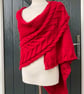 Hand Knitted Handmade Cables Textured Red Wool Triangle Shawl Wrap Scarf - Image 1