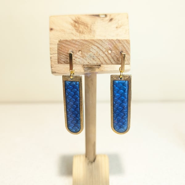 Blue mermaid shimmer long dangle earrings 