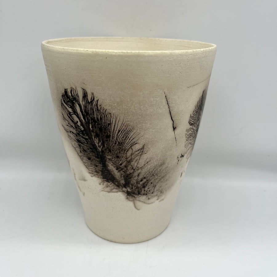 Horsehair and Feather Raku Pot