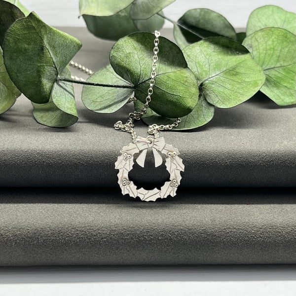 Handmade Sterling Silver Christmas Wreath Pendant
