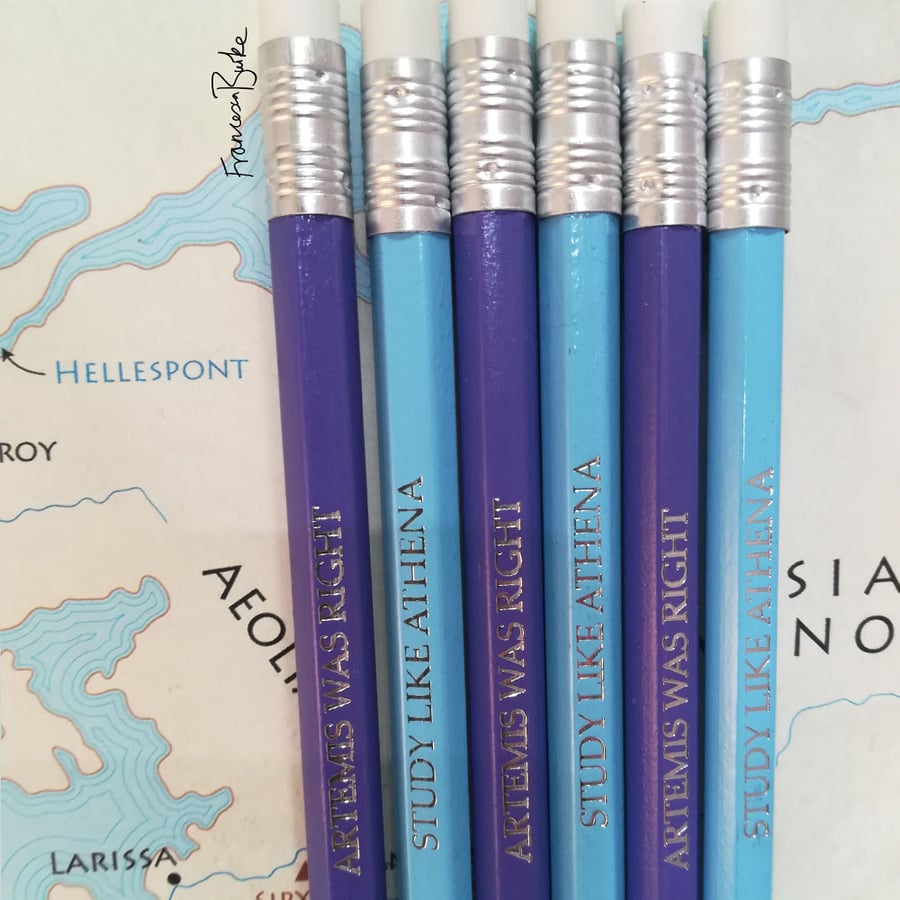 Artemis and Athena 6 HB Pencils Greek Mythology Gift, Fun Christmas Gift