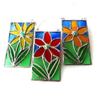 Flower Picture Stained Glass Suncatcher Art Red Yellow Orange Handmade Floral