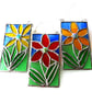 Flower Picture Stained Glass Suncatcher Art Red Yellow Orange Handmade Floral - Image 1