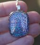 Dichroic blue and gold wavy pendant,  blue and gold fused glass necklace F37 - Image 3