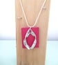 Contemporary Silver & Bright  Pink Pendant Necklace 18" - Image 1