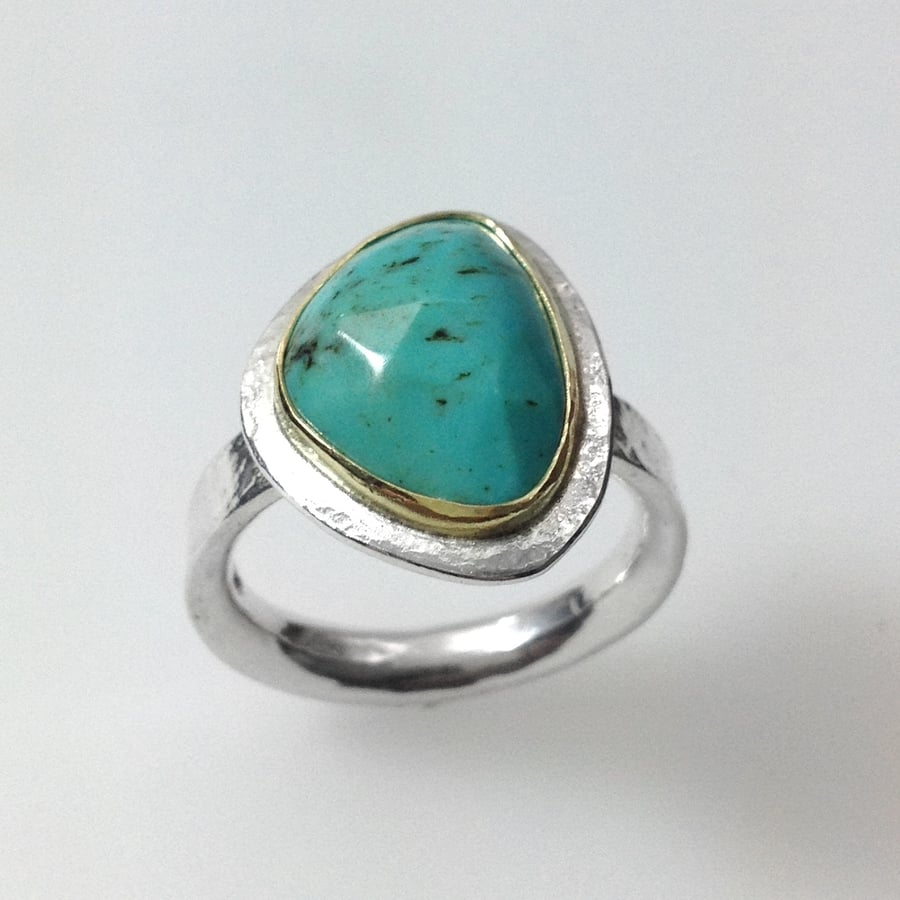 Turquoise silver and gold Polki ring U.K. M.5
