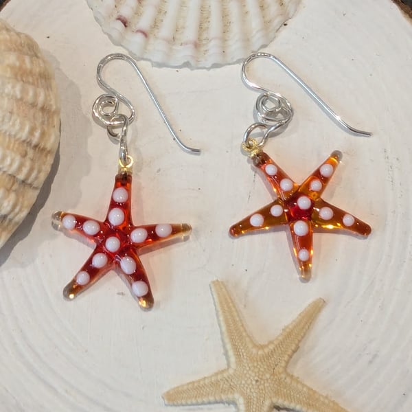 Beautiful  Red Handmade Murano Glass Starfish with white spots