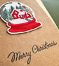 Christmas snow globe card embroidered winter cottage greeting traditional Xmas - Image 5