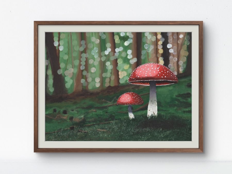 Woodland Mushrooms Print - Originally Painted with Acrylics