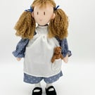 Rag Doll, Amelia 14 Inch Handmade Rag Doll with Teddy Bear Pocket Friend 