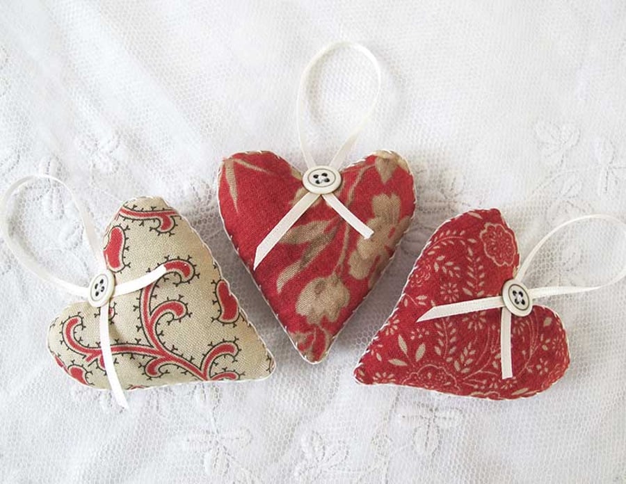 SET OF 3 LAVENDER BAGS - HEART SHAPED HAND EMBROIDERED