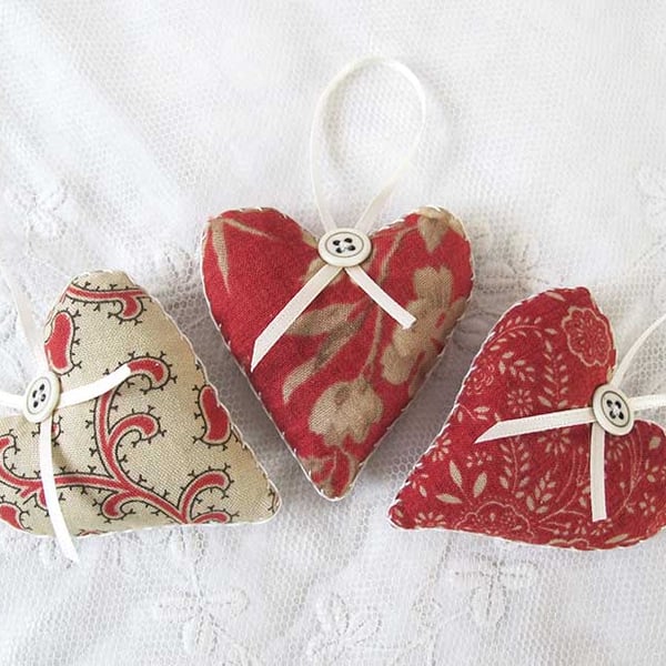 SET OF 3 LAVENDER BAGS - HEART SHAPED HAND EMBROIDERED